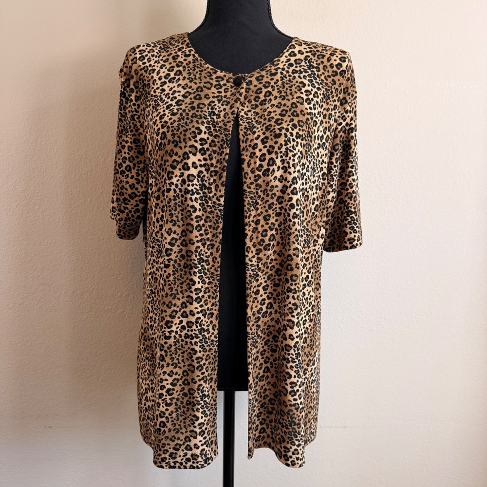 Vintage Leopard Cheetah Print Short Sleeve Cardigan Stretch USA Y2K Retro - Picture 6 of 7